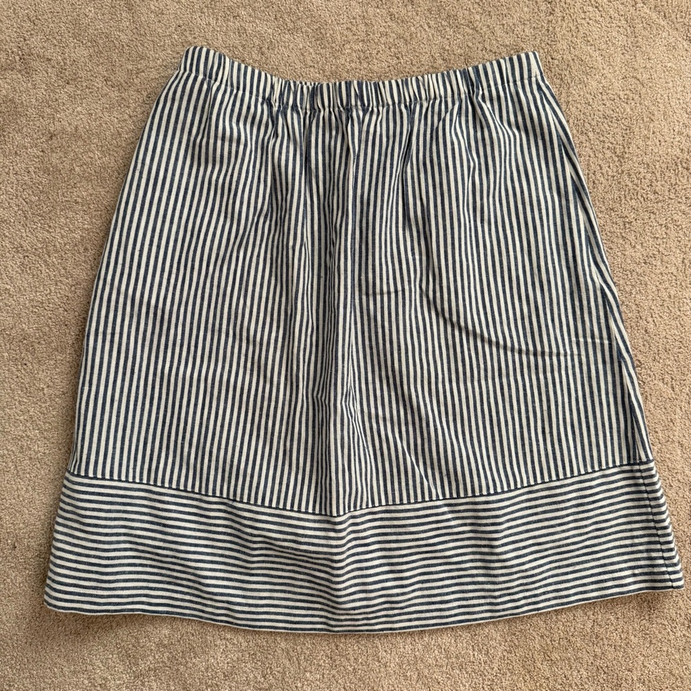J. Crew Navy and White Striped A-Line Skirt - Picture 2 of 5